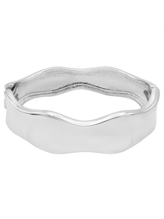 Modern Wavy Hinged Cuff Bracelet Silver Tone Wide Bangle Jewelry Bracelet Silver