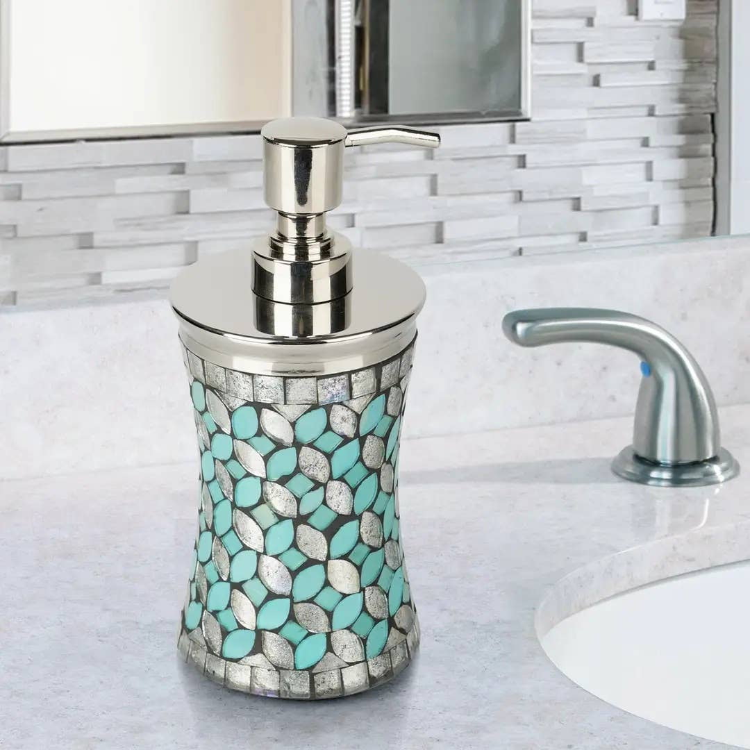 Liquid Soap Dispenser Pump Bottle | Bathroom Vanity & Kitchen Sink,Holds Soap,Lotion & Sanitizer | Mosaic/Steel