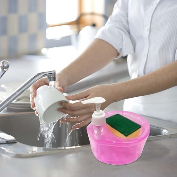 Liquid Soap Dispenser for Kitchen Ceramic Press Automatic Soap Box with Detergent Sponge Holder
