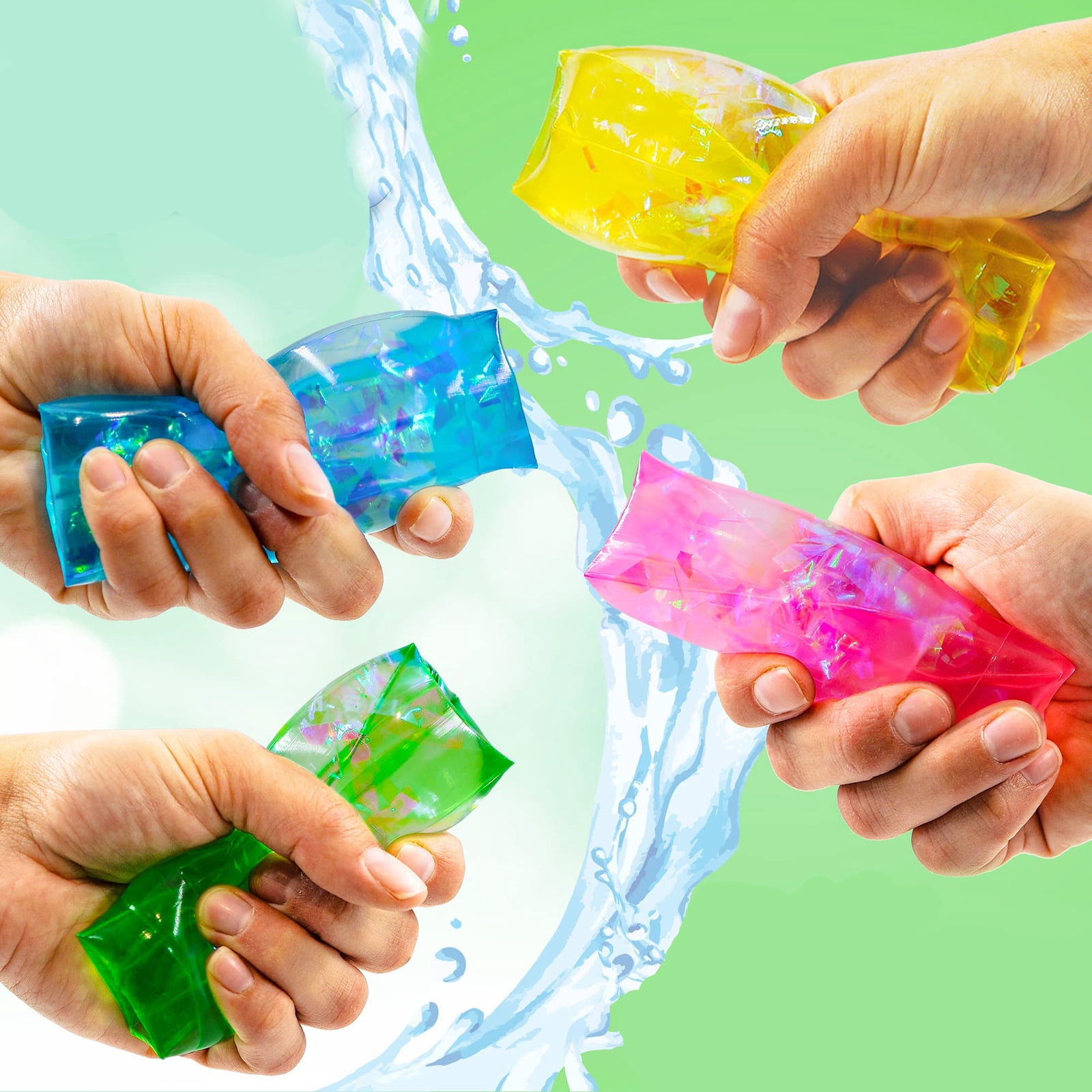 Liquid Squeeze Stress Relief Toys Column Super Slippery- Crystal Clear Marble Water Squishy Fidget Set, Soft Gel Hand Therapy Squeeze Balls for Anxiety Relief