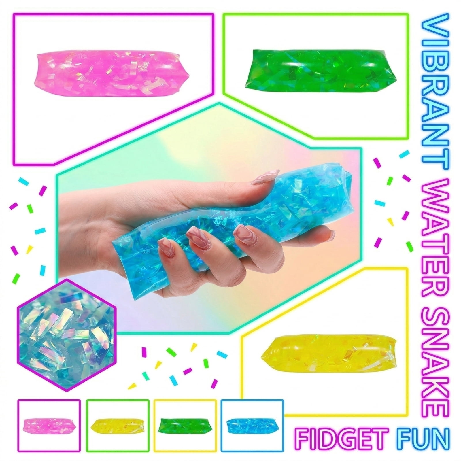 Liquid Squeeze Stress Relief Toys Super Slippery Column- Adjustable Crystal Clear Marble Water Snake Squishy Fidget Set, Soft Gel Hand Therapy Squeeze Balls for Anxiety Relief