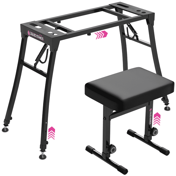Liquid Stands Collapsible Piano Keyboard Stand and Piano Bench Stool - Adjustable and Portable Heavy Duty Music Stand for Kids & Adults - Fits 54-88 Key Electric Digital Keyboard Piano Stand and Seat
