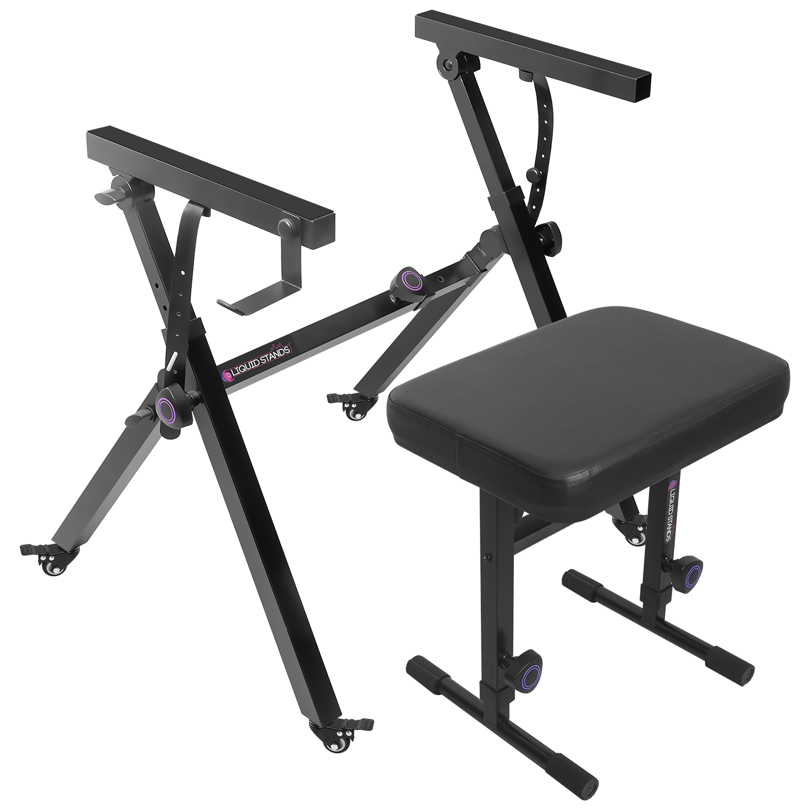 Liquid Stands Foldable Piano Keyboard Stand and Bench Set, caster