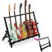 Liquid Stands Multi Guitar Stand Rack for 5 Guitars, Foldable Height Adjustable Design with 5 Neck Holders, 12 Foam Pad Separators, Floor Storage Guitar Rack for Multiple Instruments