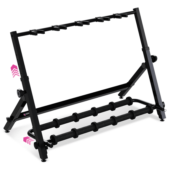 Liquid Stands Multi Guitar Stand Rack for 5 Guitars, Foldable Height Adjustable Design with 5 Neck Holders, 12 Foam Pad Separators, Floor Storage Guitar Rack for Multiple Instruments