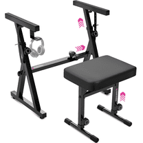 Liquid Stands Piano Keyboard Stand and Bench Set - Portable Heavy Duty Digital Piano Stand for 54-88 Key Electric Pianos & Adjustable Piano Bench, Chair, Stool - Sturdy Keyboard Music Stand and Seat