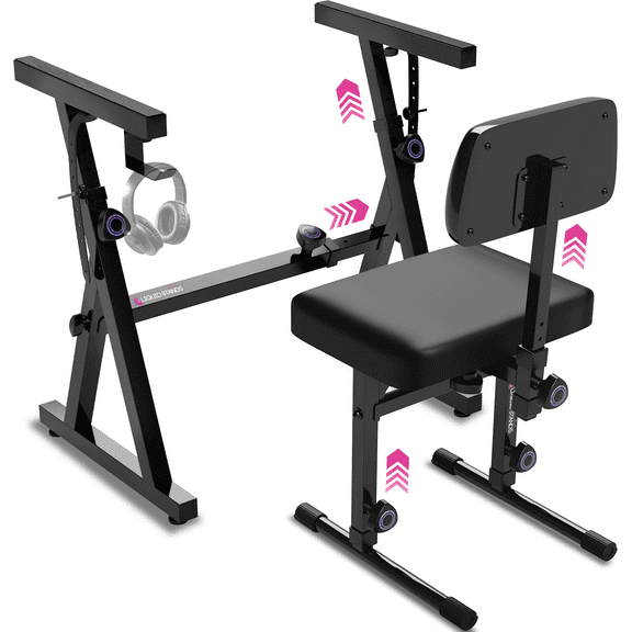 Liquid Stands Piano Keyboard Stand & Bench Set - Portable Sturdy Metal Stand for 54-88 Key & Piano Chair