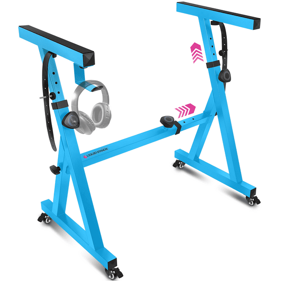 Liquid Stands Piano Keyboard Stand w/ Wheels - Z Style Adjustable and Portable Heavy Duty Music Stand for Kids and Adults -Fits 54-88 Key Electric Pianos - Blue Sturdy Musical Keyboard Stand