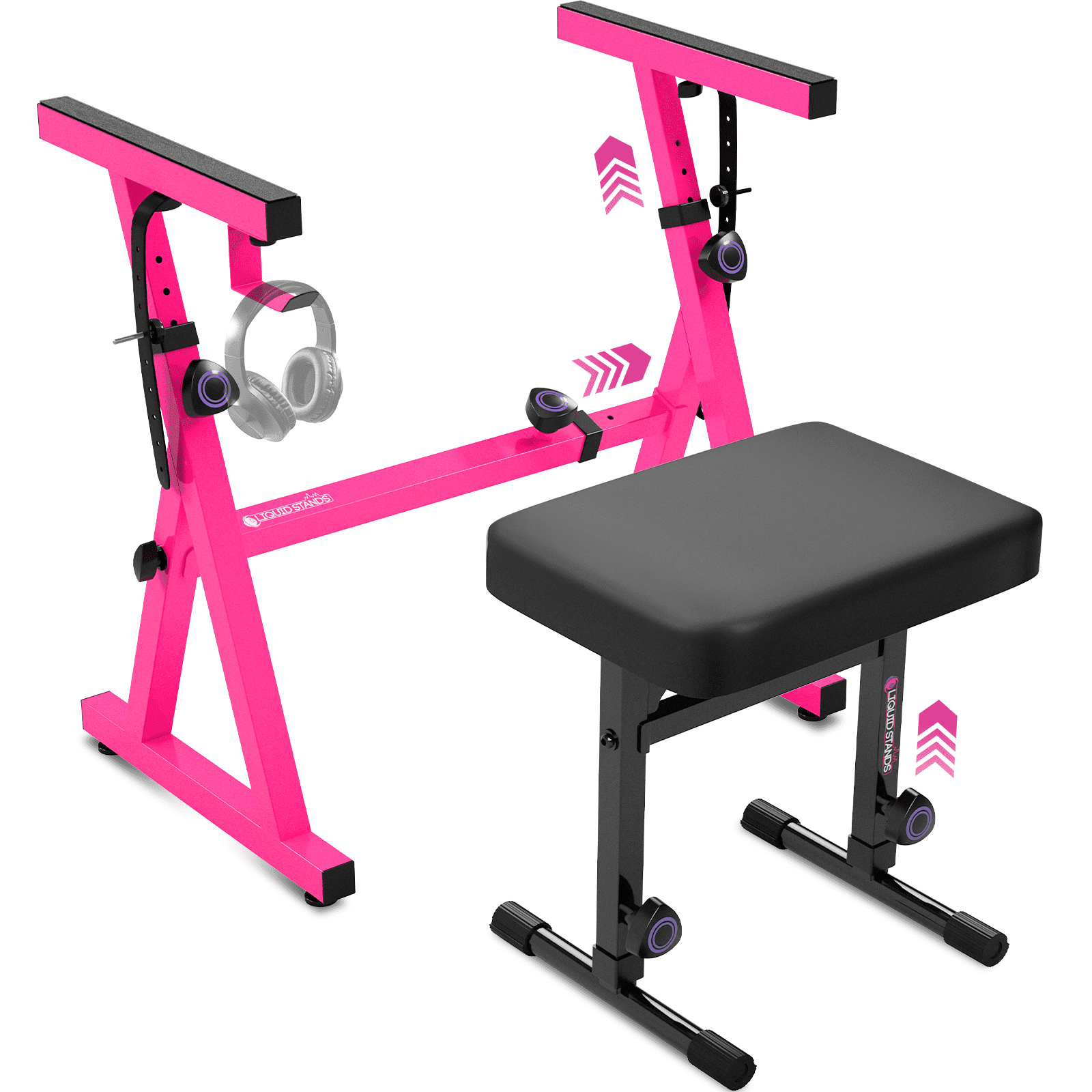 Liquid Stands Pink Piano Keyboard Stand and Bench Set - Portable Heavy Duty Digital Piano Stand for 54-88 Key Electric Pianos & Adjustable Piano Bench, Chair, Stool Sturdy Keyboard Music Stand Seat