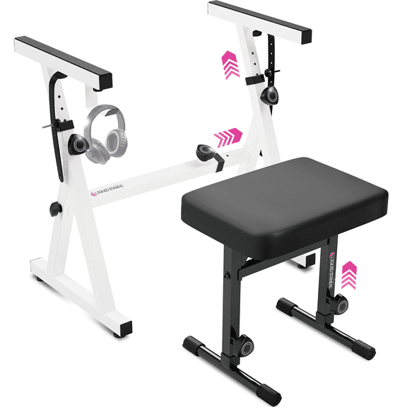 Liquid Stands Portable Heavy Duty Digital Piano Keyboard Stand & Bench Set - Adjustable Keyboard Music Stand & Seat for 54-88 Key Electric Pianos