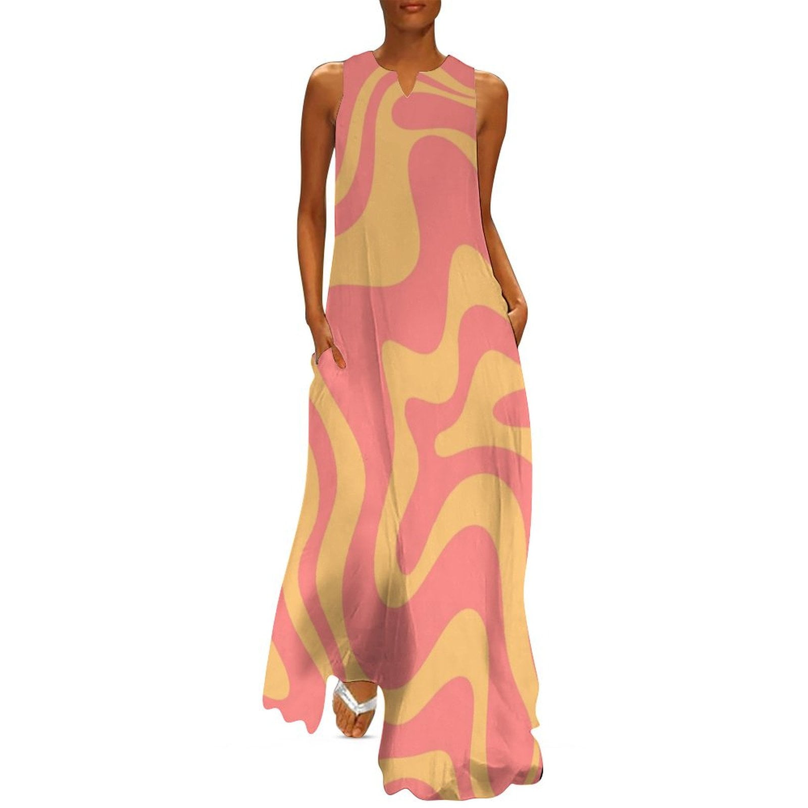 Liquid Swirl Retro Modern Abstract Pattern in Pink and Mustard Yellow ...