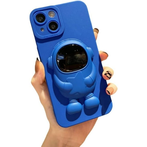 Liquid TPU Solid Color Astronaut Stand Phone Case, Hidden Stand, Drop Proof, Two Styles Available for iPhone 15 14 13 12 11 Pro Max Mini XS XR 7 8 Phone Cases (Blue 2,iPhone 15)
