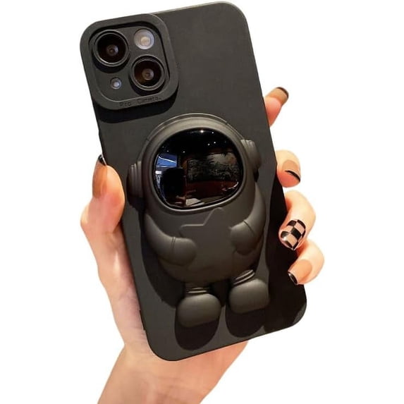 Liquid TPU Solid Color Astronaut Stand Phone Case, Hidden Stand, Drop Proof, Two Styles Available for iPhone 15 14 13 12 11 Pro Max Mini XS XR 7 8 Phone Cases (Black 2,iPhone XR)