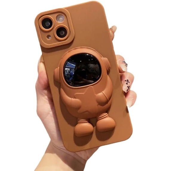 Liquid TPU Solid Color Astronaut Stand Phone Case, Hidden Stand, Drop Proof, Two Styles Available for iPhone 15 14 13 12 11 Pro Max Mini XS XR 7 8 Phone Cases (Brown 2,iPhone X/XS)