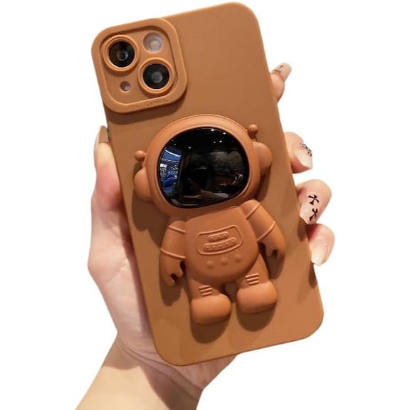 Liquid TPU Solid Color Astronaut Stand Phone Case, Hidden Stand, Drop Proof, Two Styles Available for iPhone 15 14 13 12 11 Pro Max Mini XS XR 7 8 Phone Cases (Brown 1,iPhone XR)