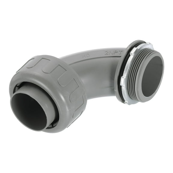 Liquid Tight Connector, 2" NPT Plastic 90 Degree Conduit Fitting, Gray