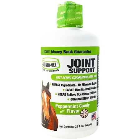 Liquid-Vet Hock & Joint Support Supplement for Horses, Max Strength Glucosamine, MSM, Hyaluronic Acid, Liquid, Peppermint Flavor