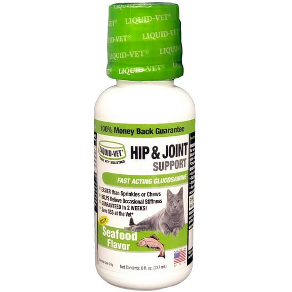 Liquid-Vet Hip & Joint Support Supplement for Cats with Glucosamine, Seafood, 8 oz.