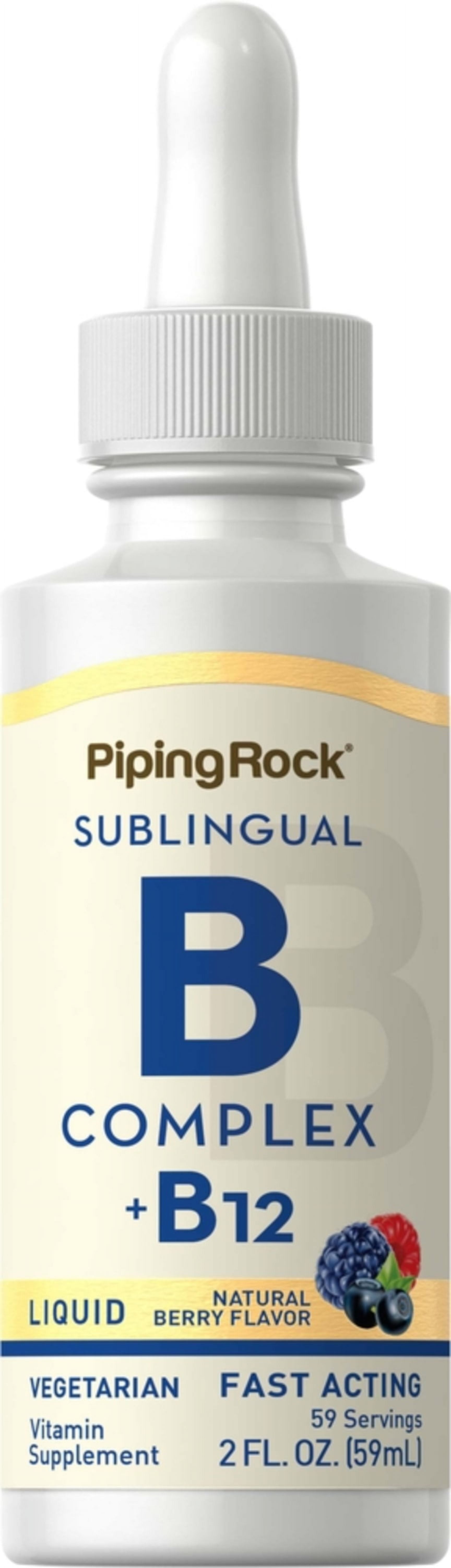 Liquid Vitamin B Complex with B12 | 1200 mcg 2 fl oz | Berry Flavor Drops | by Piping Rock