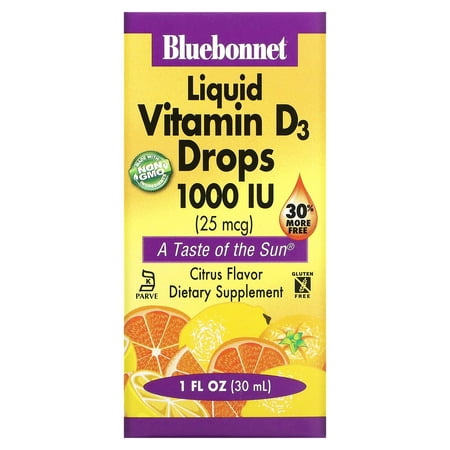 Liquid Vitamin D3 Drops, Citrus, 25 mcg (1,000 IU), 1 fl oz (30 ml), Bluebonnet Nutrition