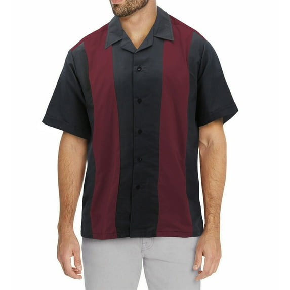Liquid West Men's Classic Retro Bowling Shirt ( #11 - Burgundy/Black, L)