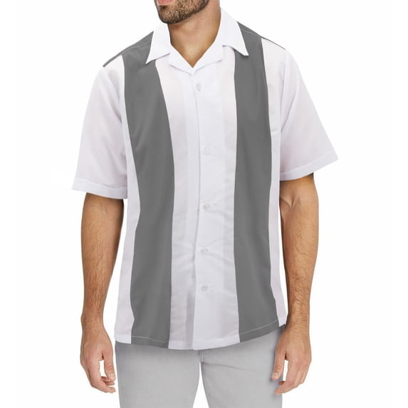 Liquid West Men's Classic Retro Bowling Shirt ( #12 - Grey/White, 2XL)