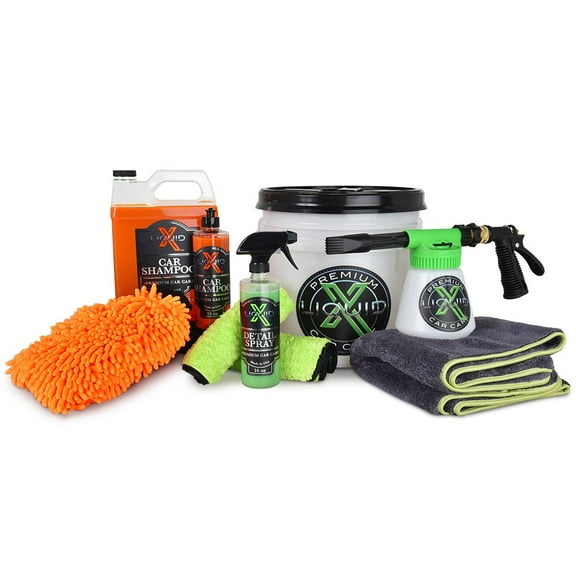 Liquid X Complete Foam Gun Wash Kit - Car Wash Soap, Detail Spray, Wash Mitt, Microfiber Towels, Washing Bucket