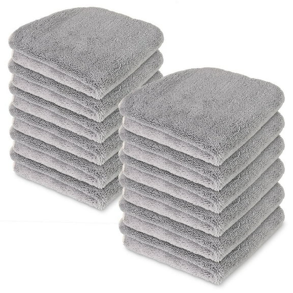 Liquid X Professional Grade Interior Cleaning Microfiber Towel : Gray w/Silver Silk Edges 16" x 16" 6 Pack