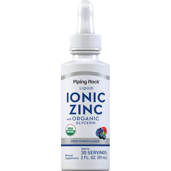 Liquid Zinc for Men and Women | with Organic Glycerin | 2 fl oz | Fruit Punch Flavor | by Piping Rock