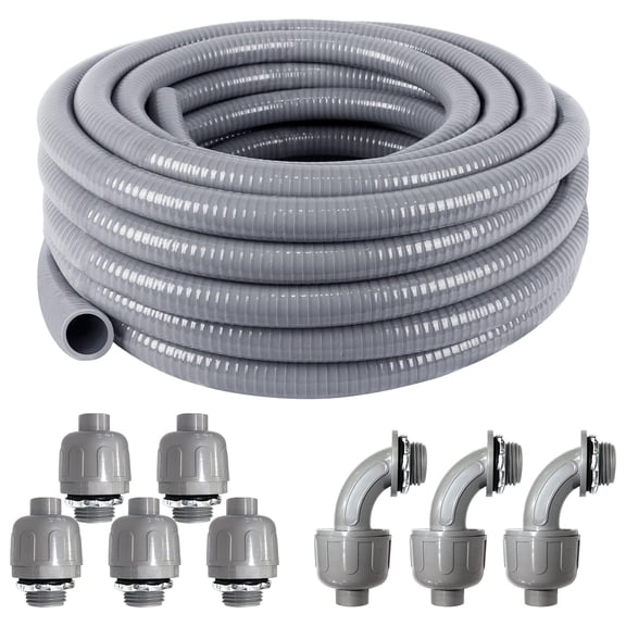Liquid-tight Conduit And Connector Kit 1/2 Inch 25 Ft Flexible Non Metallic Liquid Tight Electrical Ul Certification With 5 Straight 3 Angle Fittings