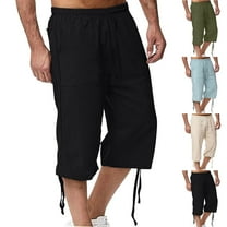 Liquidación DDAPJ pyju Mens 3/4 Cargo Pants Lightweight Outdoor Hiking Work Pants Elastic Waist Drawstring Capri Pants with Multi Pockets Army Green XXXL