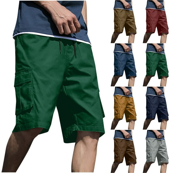 Liquidación de hoy DDAPJ pyju Men's Cotton Cargo Shorts Relaxed Fit Outdoor Casual Work Shorts Straight Wide Leg Short Pants with Multi Pockets Green M