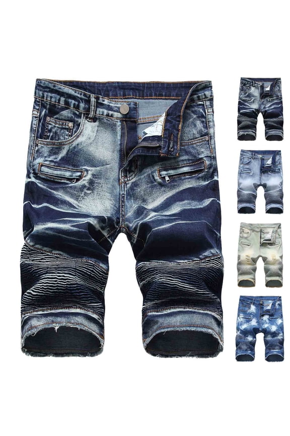 Liquidación de hoy DDAPJ pyju Men's Moto Biker Jeans Shorts Ripped Distressed Denim Shorts Casual Street Trouser Shorts Yellow XXL