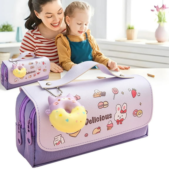 Liquidation Pallets!Large Pencil Case,Big Capacity Canvas Pencil Pouch Organizer with Zipper,Portable Stationery Pen Bag,Pencil Box Pencil Holder Teens Special Pop Pen Bag(Purple,1X Pencil Case)