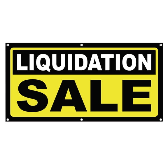 Liquidation Sale 13 oz Heavy Duty Vinyl Banner Going Out Of Business Everything Must Go Sign Final Sale Banner with Metal Grommets, Outdoor/Indoor, Single-Sided (5x1.5 Ft, Black & Yellow & White)