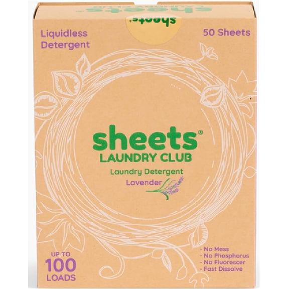 Liquidless Laundry Detergent Sheets, 100 Loads - Lavender Scent, Eco-Friendly, Quick-Dissolving Formula, Hypoallergenic, Septic Safe, Plastic-Free Packaging - 50 Sheets