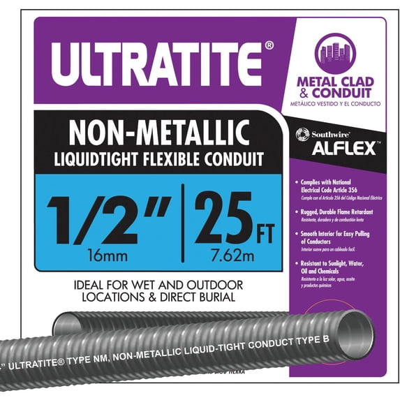unknown Afc Cable Systems Liquidtight Flexible Nonmetallic Conduit - 1/2 Inch, Black — Indoor & Outdoor Use, NEC-Compliant
