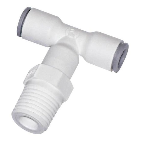 Push-Fit Tee Fitting, 1/4 in Tube Size, Nylon, White, 10 PK