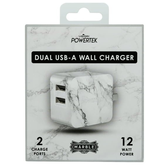 Liquipel Dual USB-A Wall Charger Marble - White/Silver