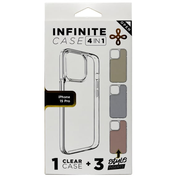 Liquipel Infinite Fashio Cell Phone Case with 3 Inserts for iPhone 15 Pro, Mirror, 4 Pieces Pack