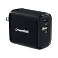 thumbnail image 1 of Powertek 20W USB-C PD + USB-A Dual Port Wall Charger, Black, 1 of 7