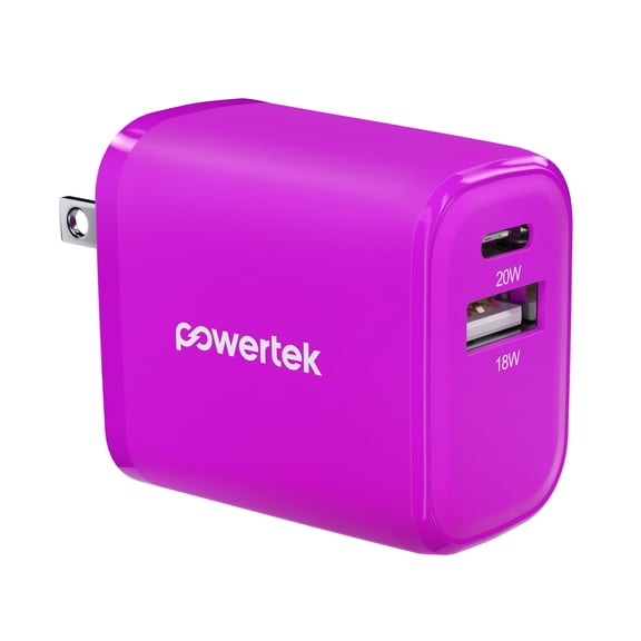 Powertek 20W USB-C PD + USB-A Dual Port Wall Charger, Purple