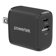 Powertek 20W USB-C PD + 18W USB-A Dual Port Wall Charger, Two-Tone Pastel, Grey