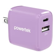 Powertek 20W USB-C PD + 18W USB-A Dual Port Wall Charger, Two-Tone Pastel, Purple