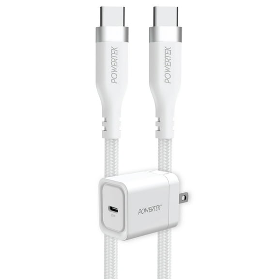 Liquipel Powertek 20W USB-C Wall Charger + USB-C to USB-C Cable Bundle - White