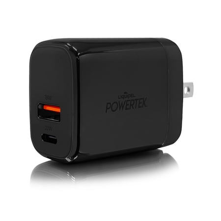 Liquipel Powertek 38W PD USB C 20W and USB A 18W Dual Port Wall Charger, Fast Charging Phone Wall Block Power Adapter Cube and Foldable Plug, Compatible with iPhone, iPad, iWatch, Galaxy, Android