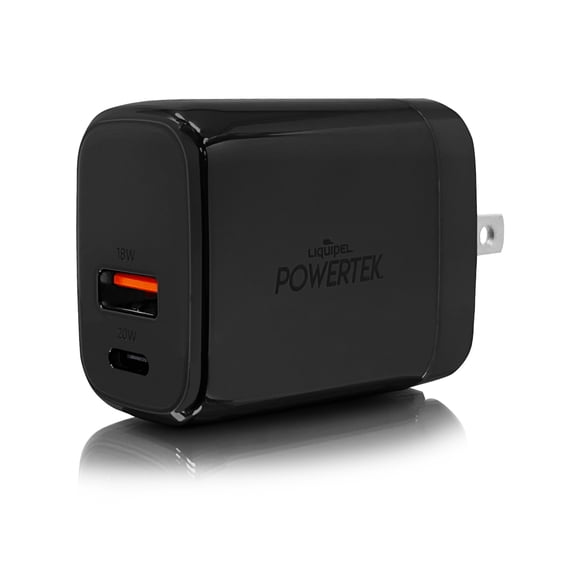 Liquipel Powertek 38W PD USB C 20W and USB A 18W Dual Port Wall Charger, Fast Charging Phone Wall Block Power Adapter Cube and Foldable Plug, Compatible with iPhone, iPad, iWatch, Galaxy, Android