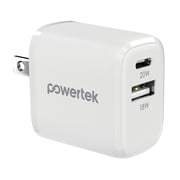 Powertek 20W USB-C PD + USB-A Dual Port Wall Charger, Carbon Design, White