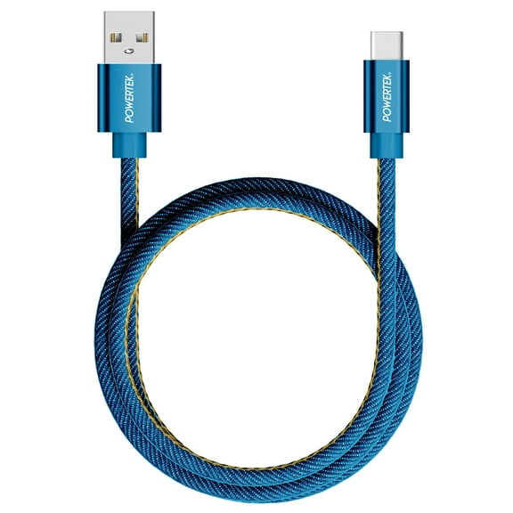 Liquipel Powertek Denim 6' USB-A to USB-C Cable, Blue