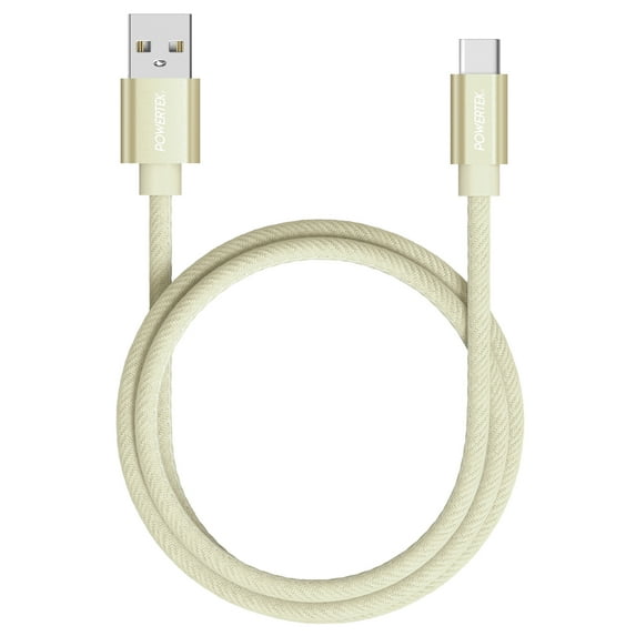 Liquipel Powertek Denim 6' USB-A to USB-C Cable, Cream